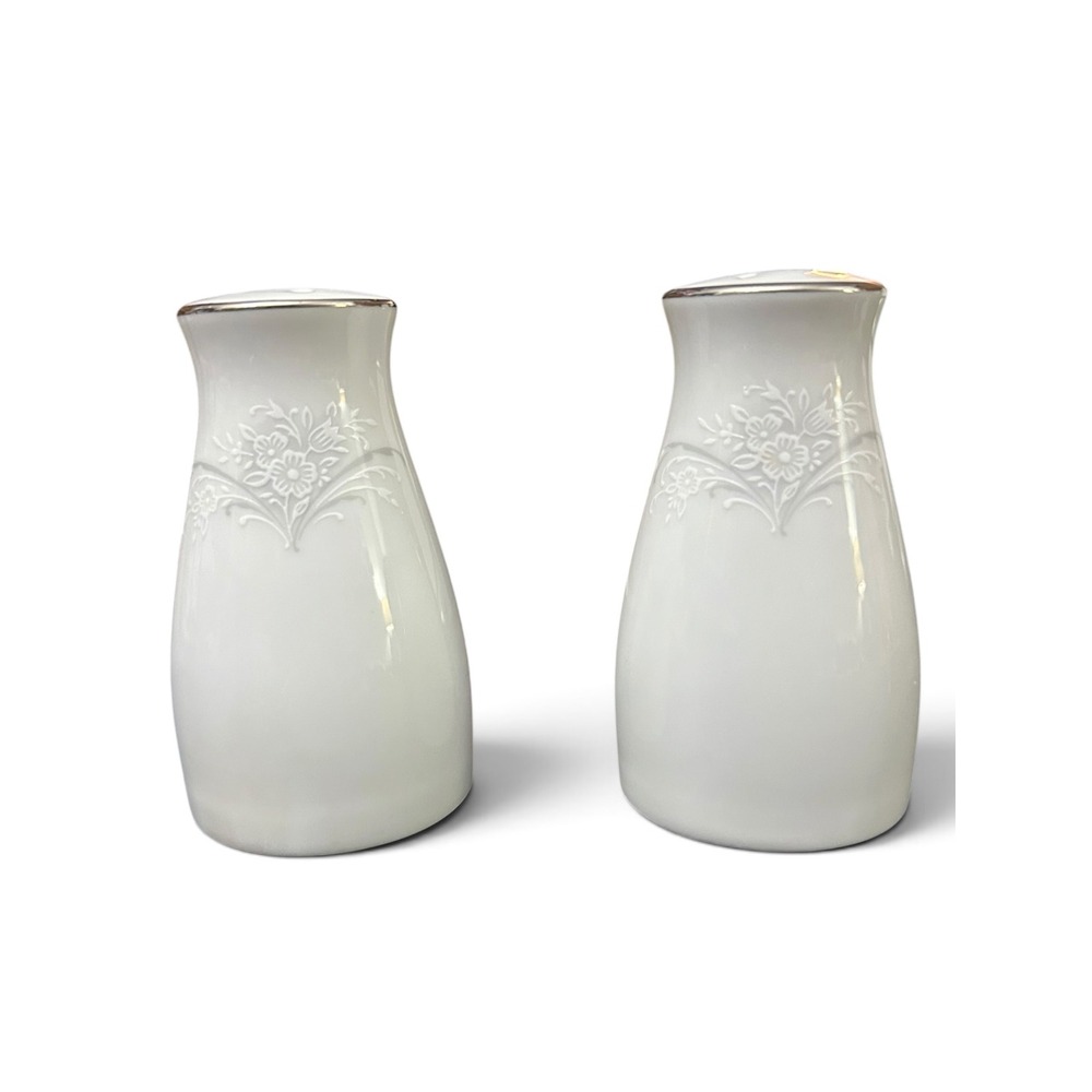 Vintage Noritake Casablanca 6842 Salt and Pepper Shakers Set Platinum White Gray